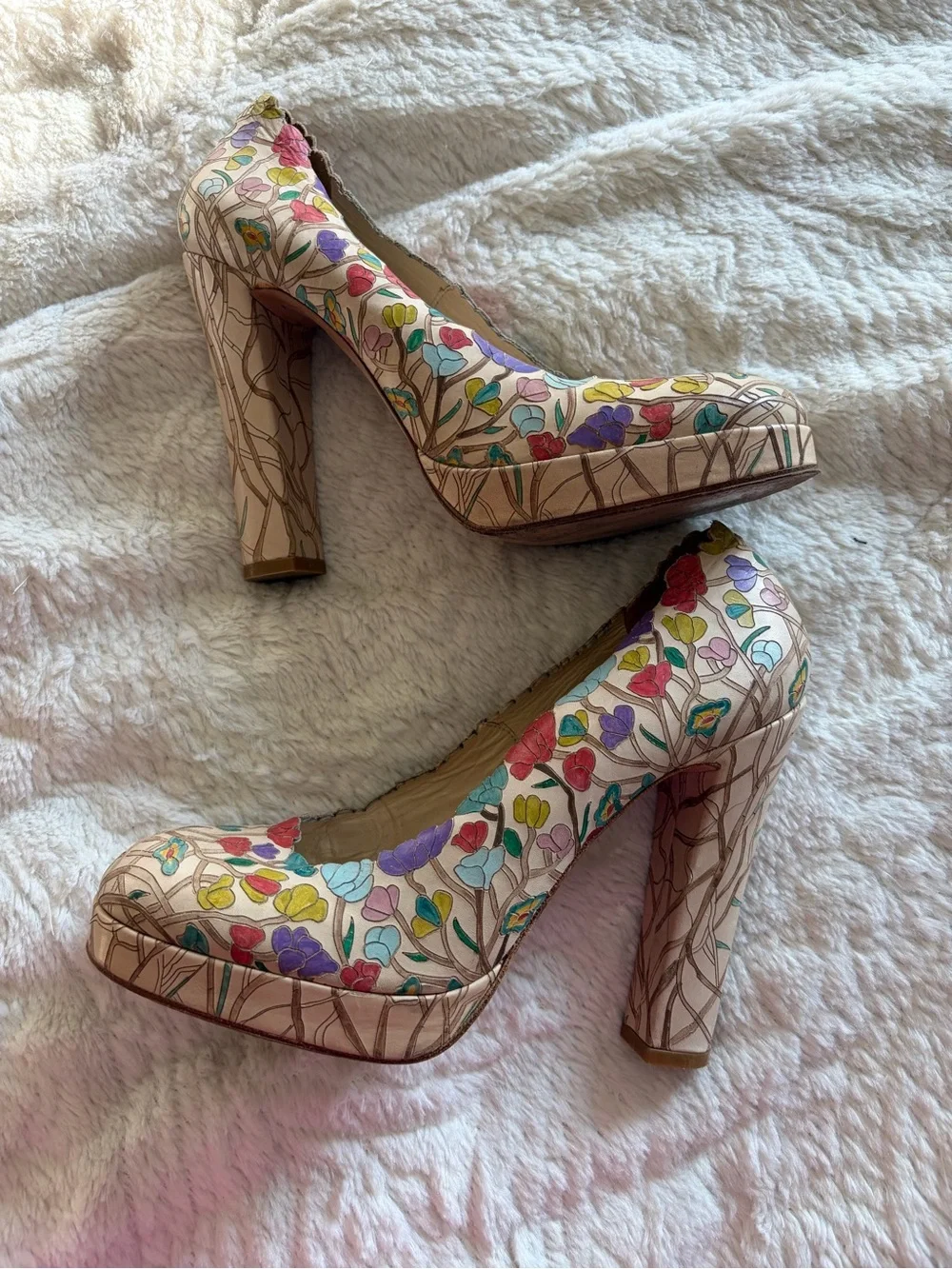 Bella Freud for BIBA platform leather floral heels